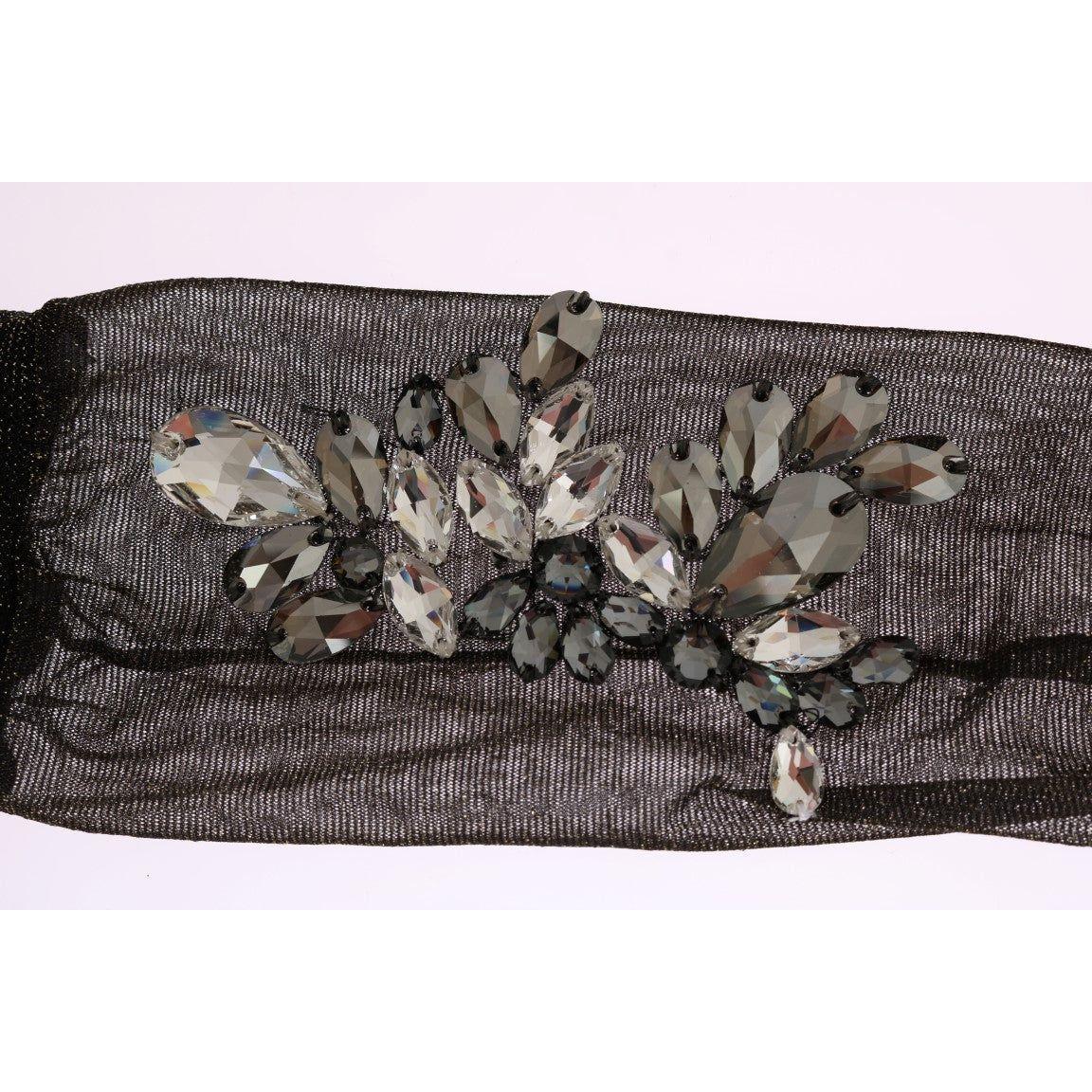 水晶缀饰黑色中筒袜