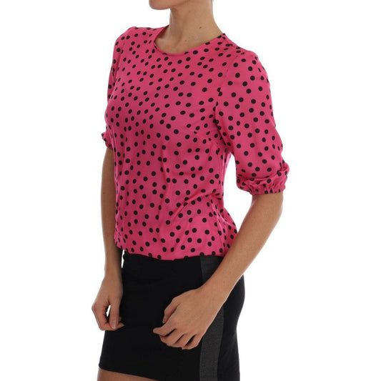 Dolce & Gabbana Chic Pink Polka Dotted Silk Blouse Dolce & Gabbana