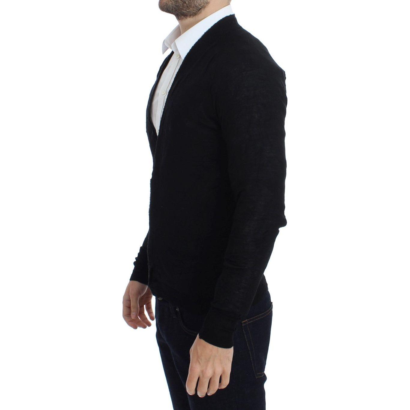 Costume National Black Fine Wool Button Cardigan