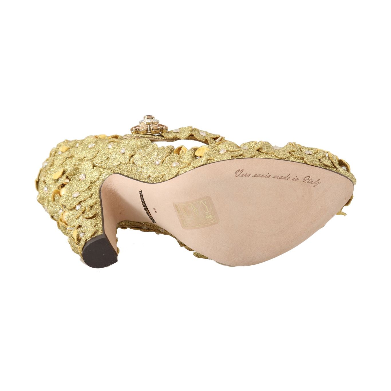 Dolce & Gabbana Gold Floral Crystal Mary Janes Pumps