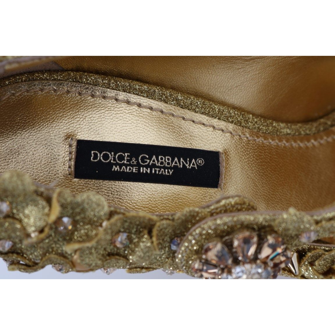 Dolce & Gabbana Gold Floral Crystal Mary Janes Pumps