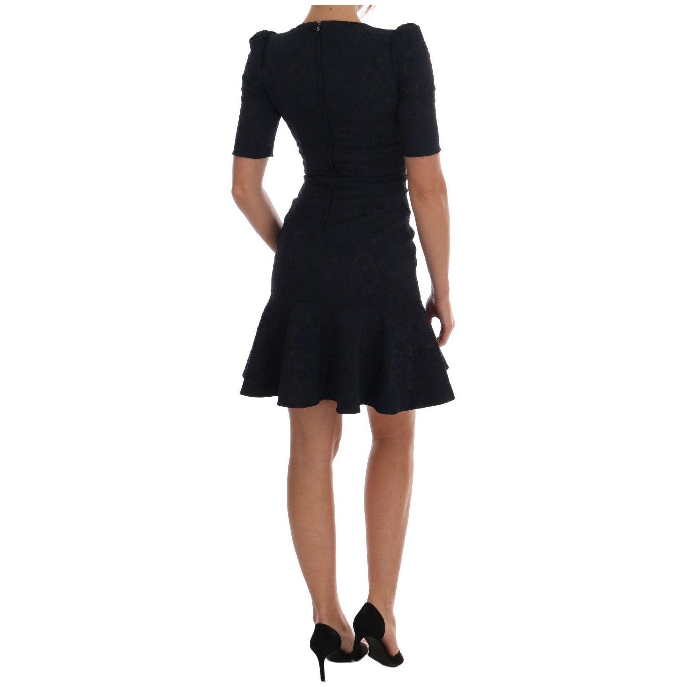 花卉锦缎迷你喇叭连衣裙