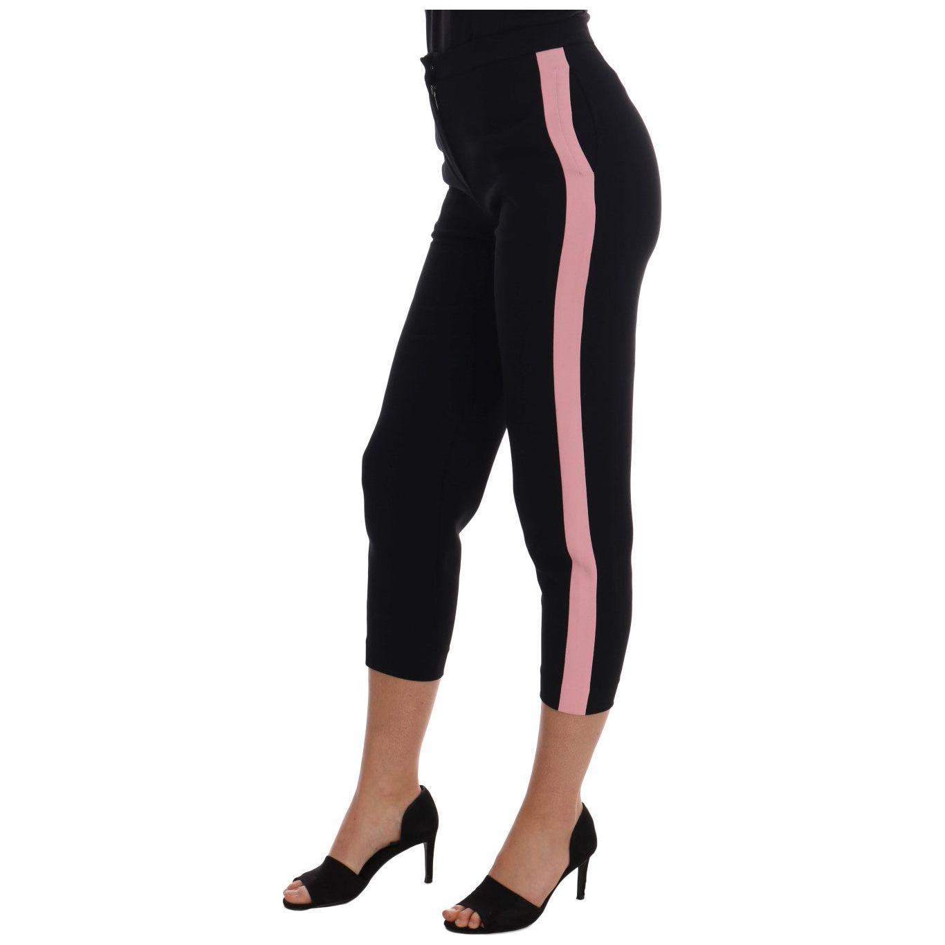 Dolce & Gabbana Black Stretch Pink Stripes Capri Pants
