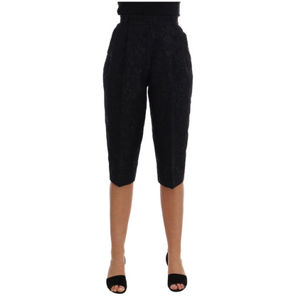 Dolce & Gabbana Black Brocade High Waist Capri Shorts