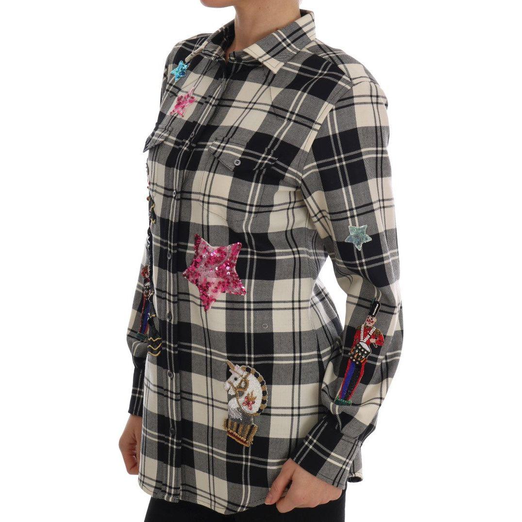 Dolce & Gabbana Black White Fairy Tale Crystal Shirt