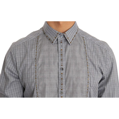Dolce & Gabbana Gray Check GOLD Cotton Slim Fit Shirt