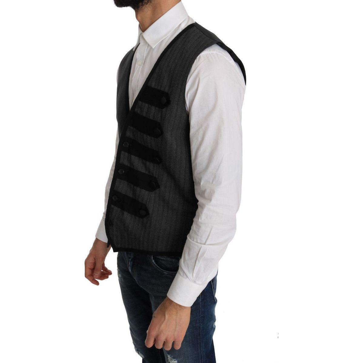 Dolce & Gabbana Gray Wool Patterned Slim Vest