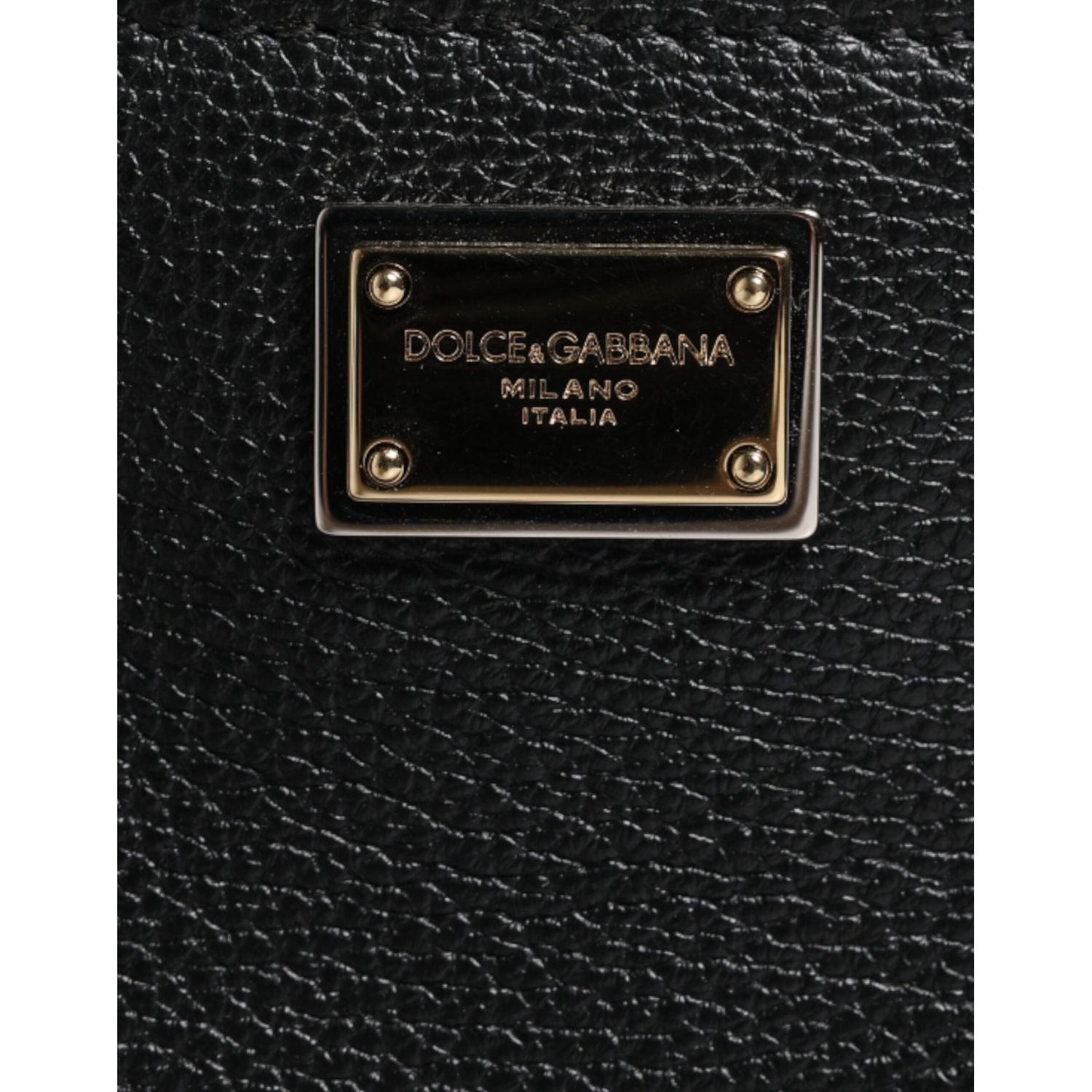 Dolce & Gabbana Black Grain Leather Logo Plaque Clutch Bag