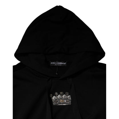Dolce & Gabbana Black Crown Cotton Hooded Sweatshirt Sweater