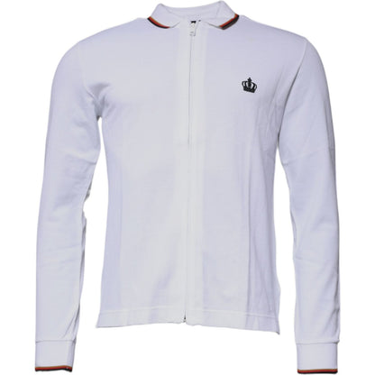 Dolce & Gabbana White Crown Men Full Zip Sweatshirt Sweater