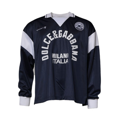 Dolce & Gabbana Blue Logo Jersey Collared Pullover Sweater