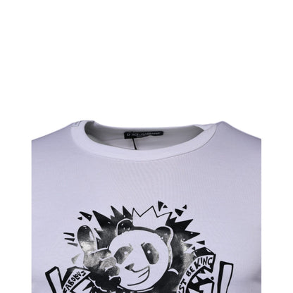 Dolce & Gabbana White Panda King Cotton Crew Neck T-shirt