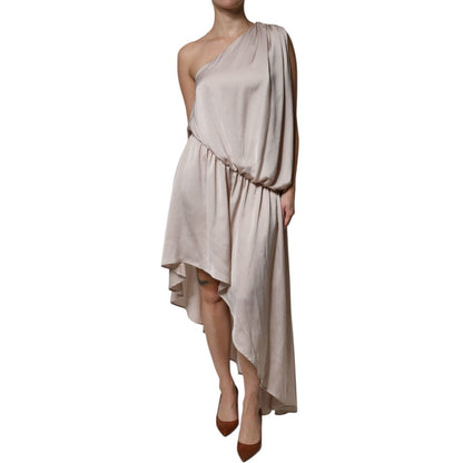 Christian Pellizzari Beige One Shoulder Asymmetric Drape Dress