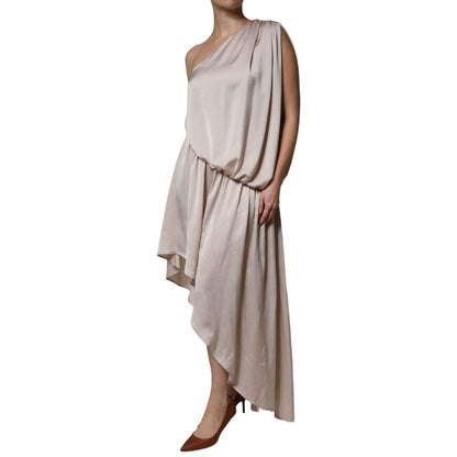 Christian Pellizzari Beige One Shoulder Asymmetric Drape Dress