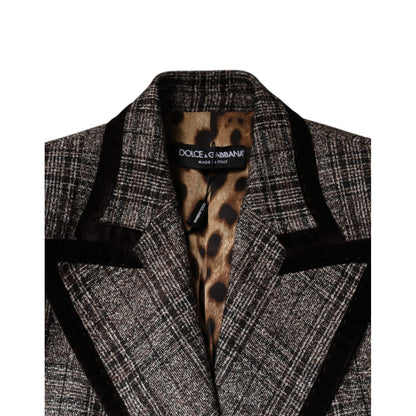 Dolce & Gabbana Brown Plaid Long Sleeve Cropped Coat Jacket
