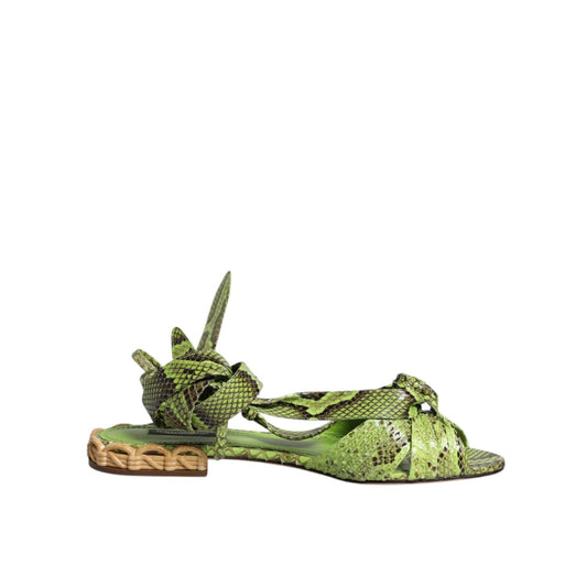 Dolce & Gabbana Green Animal Print Ankle Wrap Sandals Shoes