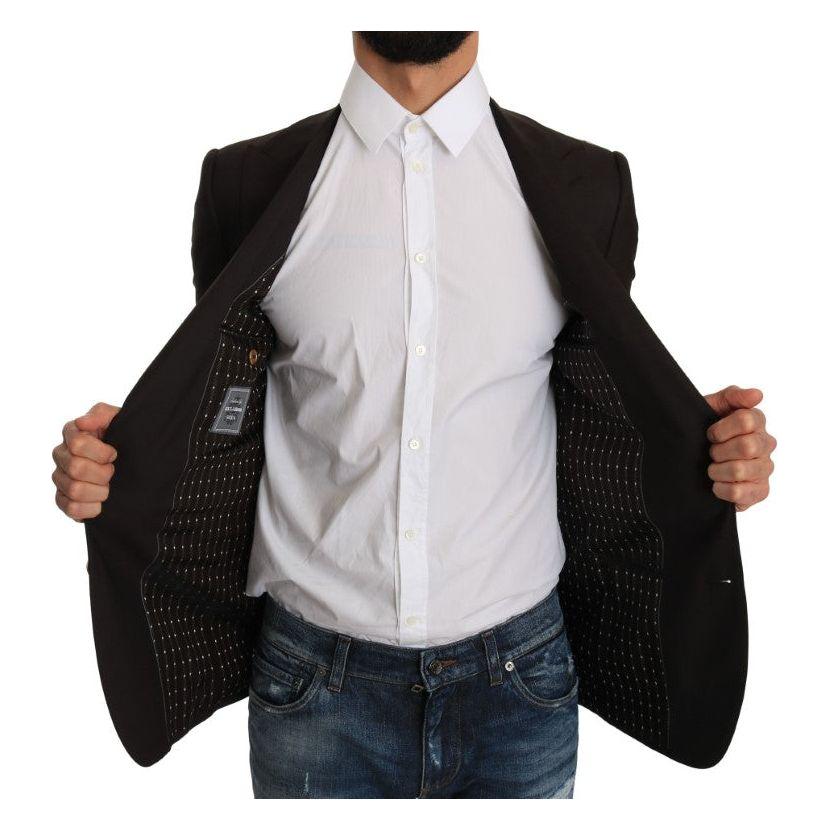 光滑修身棕色纯羊毛西装外套