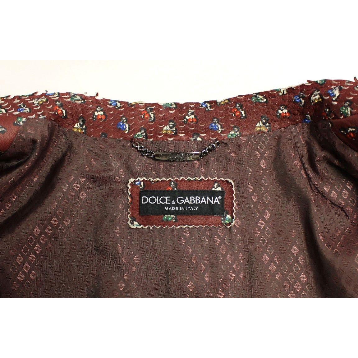 Dolce & Gabbana Exclusive Boxer Print Bordeaux Leather Jacket Coats & Jackets Dolce & Gabbana