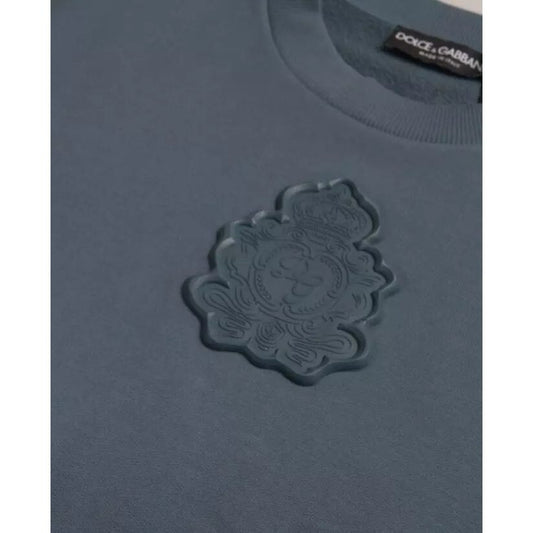 Dolce & Gabbana Blue Cotton Logo Patch Crew Neck Men Pullover Sweater