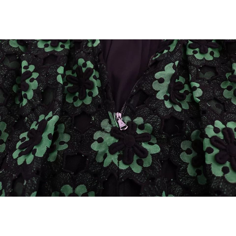 Dolce & Gabbana Green Floral Ricamo A-Line Shift Dress