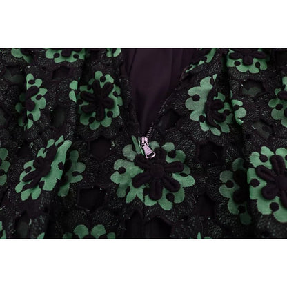 Dolce & Gabbana Green Floral Ricamo A-Line Shift Dress