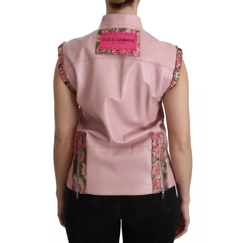 Dolce & Gabbana Pink Leather Sleeveless Vest Jacket Blouse