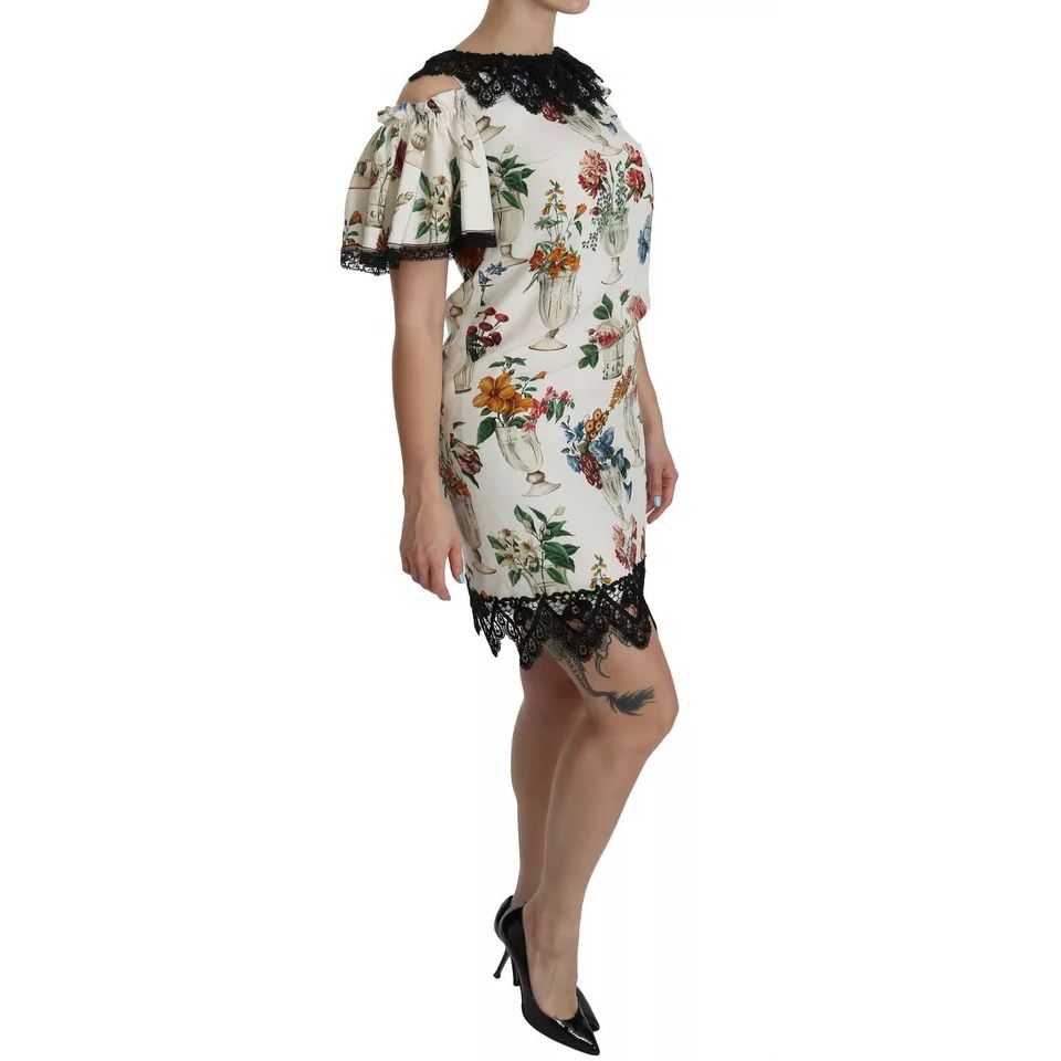 Dolce & Gabbana White Lace Floral Vase Shift Mini Dress