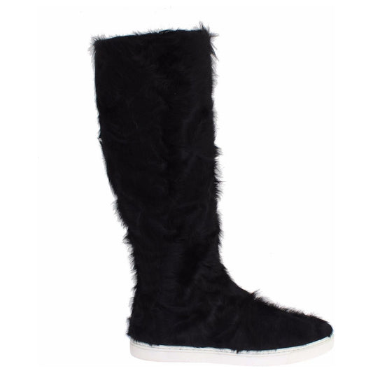 Dolce & Gabbana Black Xiangao Lamb Fur Leather Boots
