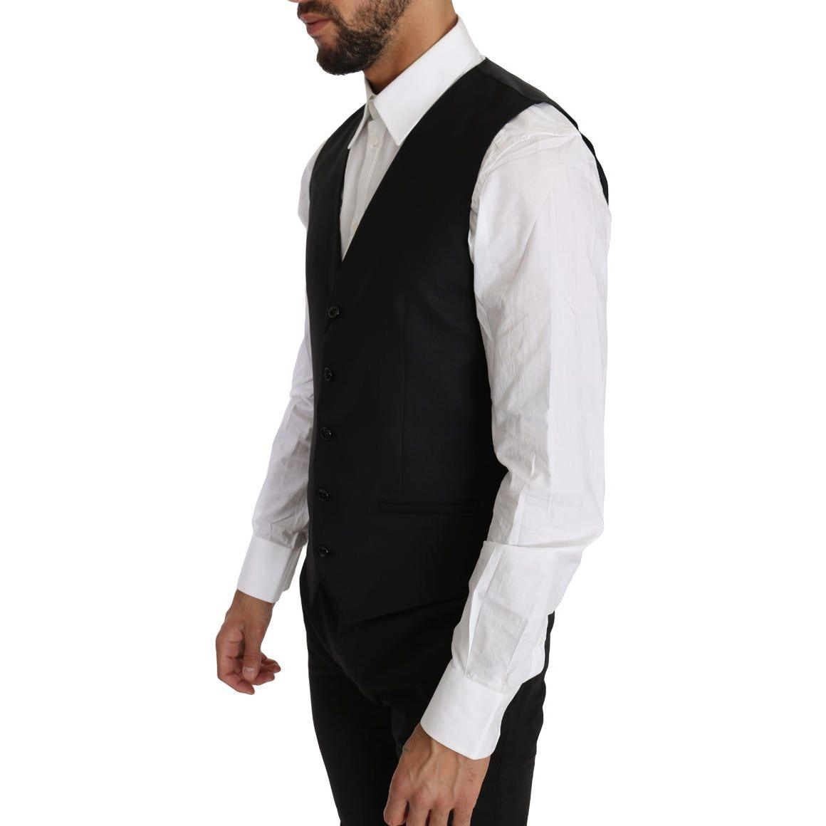 Dolce & Gabbana Sleek Black Wool-Silk Formal Vest Dolce & Gabbana