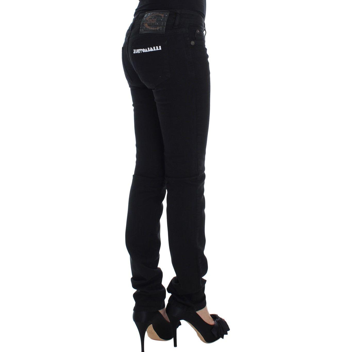 Cavalli Black Cotton Stretch Slim Skinny Fit Jeans