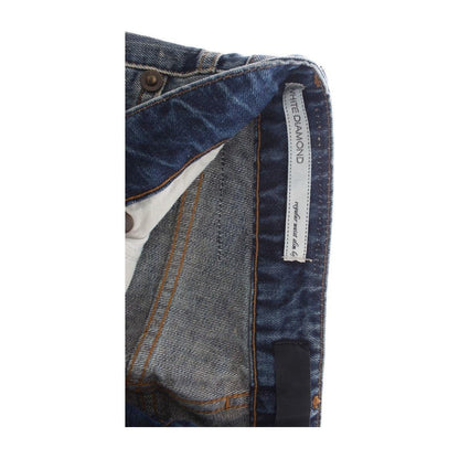 Cavalli Blue Wash Torn Cotton Straight Fit Jeans