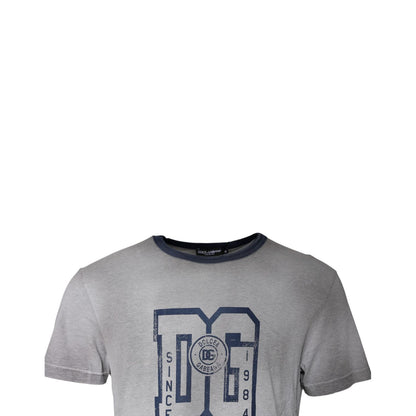 Dolce & Gabbana Gray Logo Print Cotton Crew Neck T-shirt