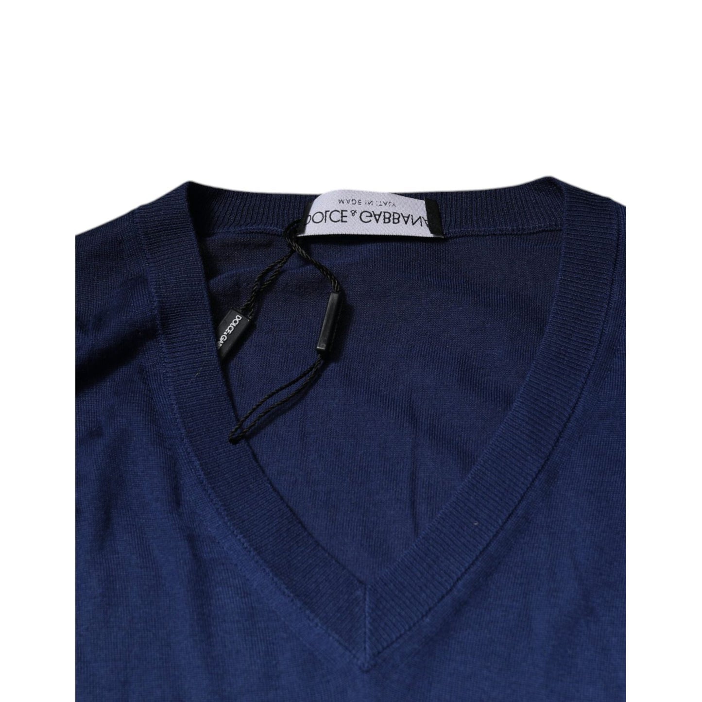 Dolce & Gabbana Navy Blue Cashmere V-neck Pullover Sweater