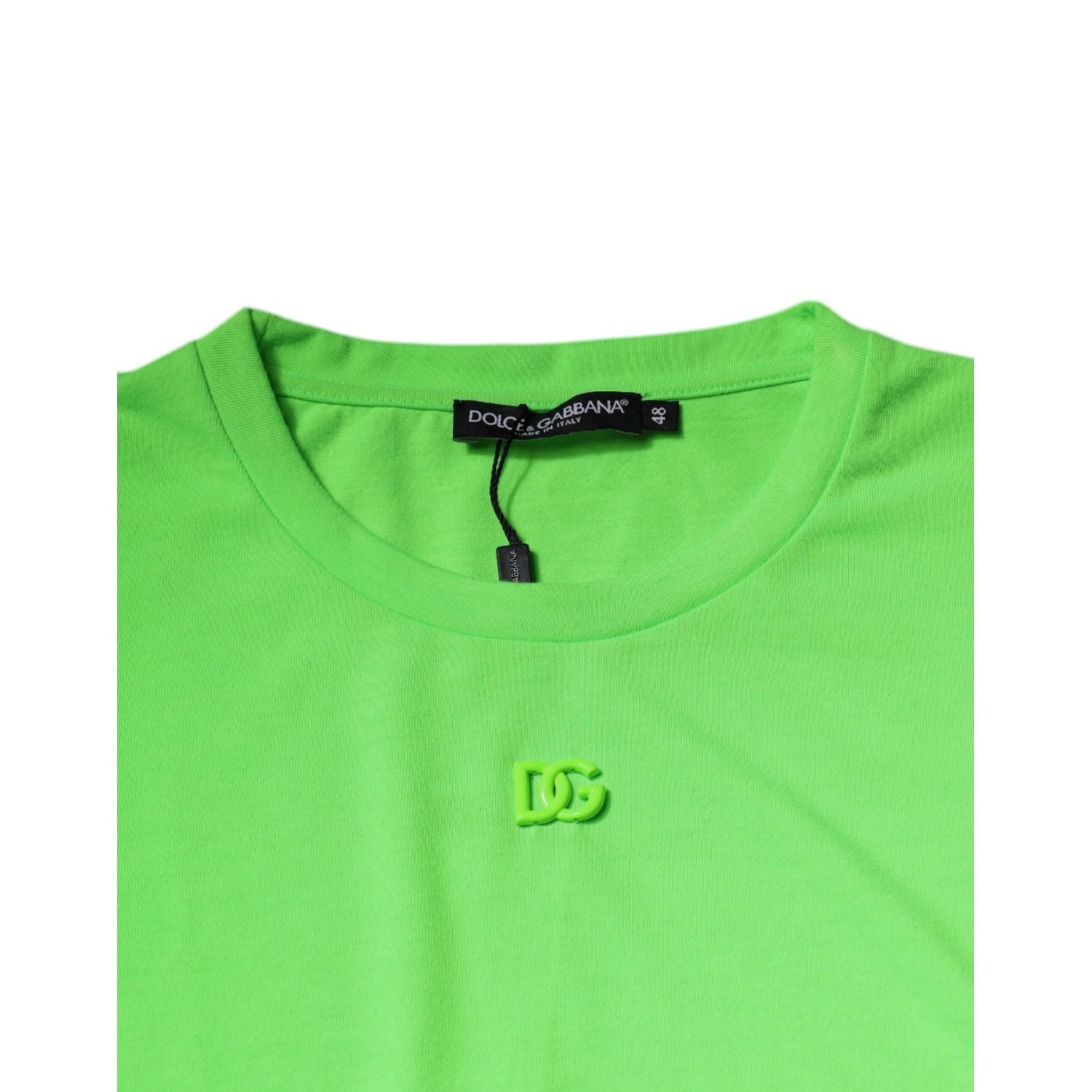 Dolce & Gabbana Green Logo Polyester Crew Neck T-shirt