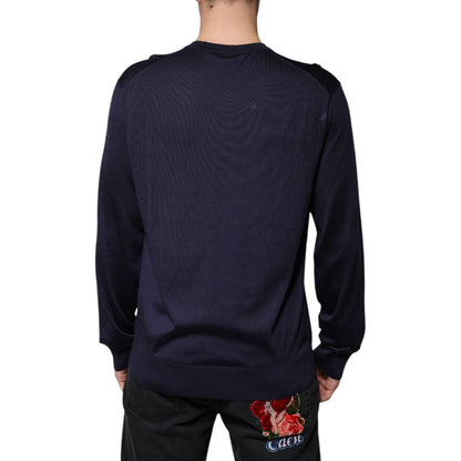 Dolce & Gabbana Navy Blue Silk V-neck Pullover Sweater
