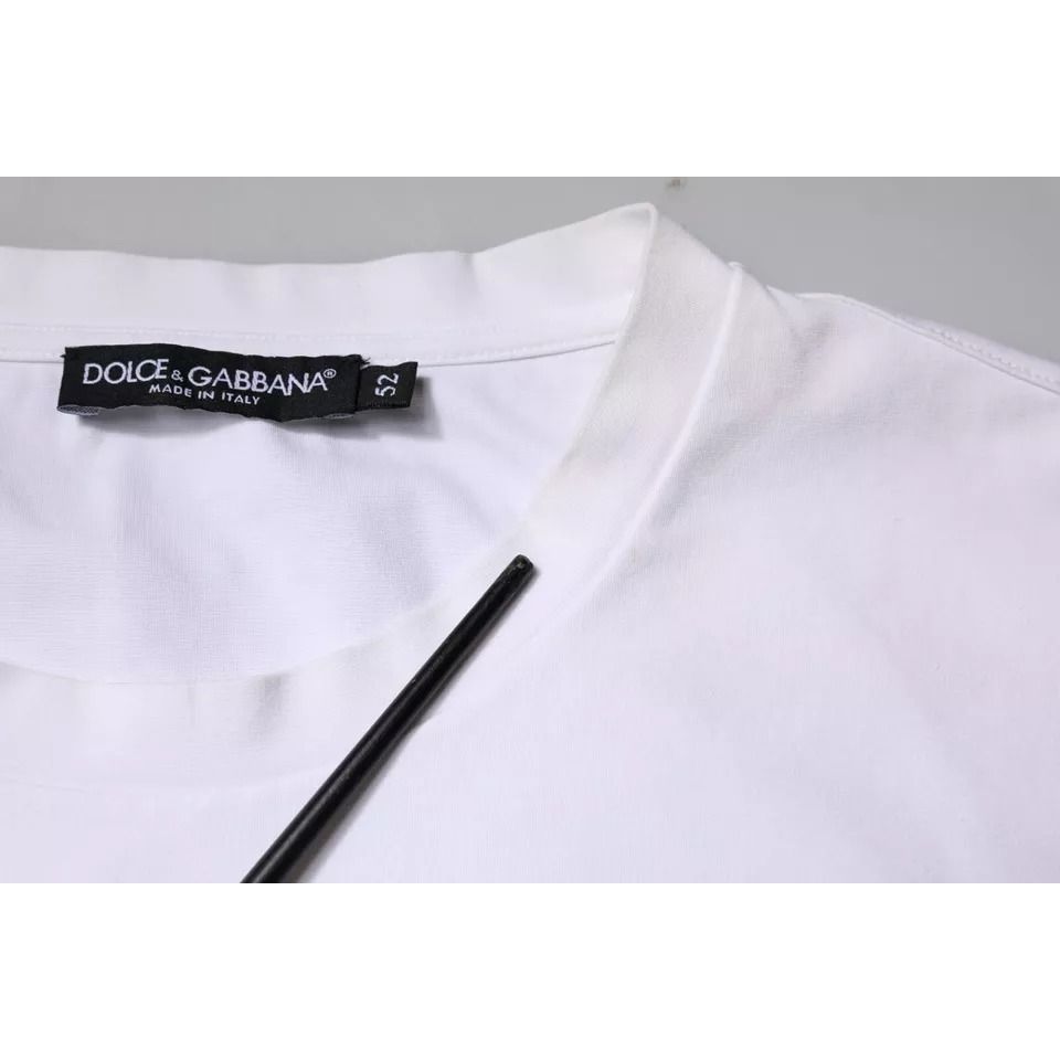 Dolce & Gabbana White Logo Embellished Crew Neck T-shirt