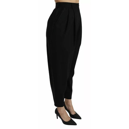 Dolce & Gabbana Black Wool High Waist Pleat Front Cropped Pants