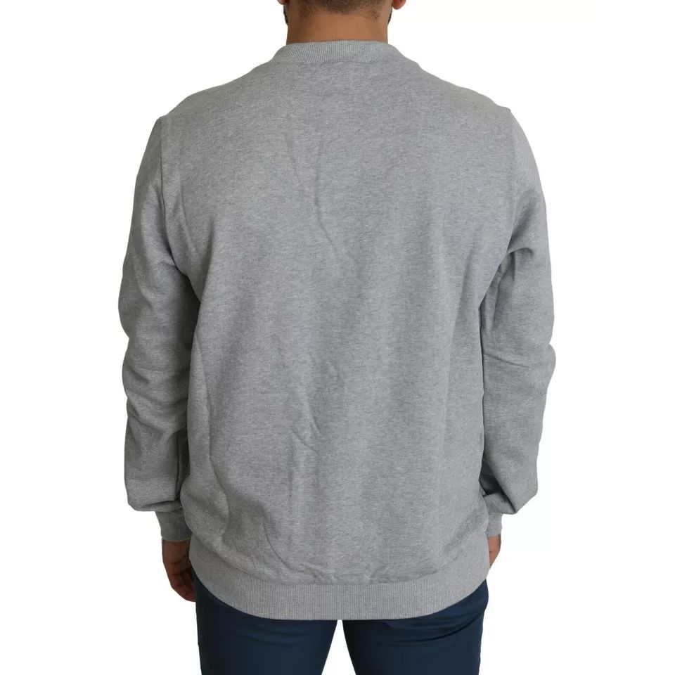 Dolce & Gabbana Gray Crown King Print Cotton Pullover Sweater