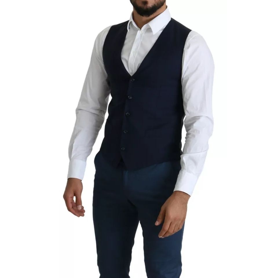 Dolce & Gabbana Navy Blue Men Formal Dress Waistcoat Vest