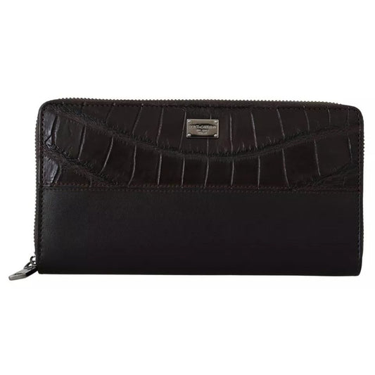 Dolce & Gabbana Brown Exotic Leather Zip Around Continental Clutch Wallet