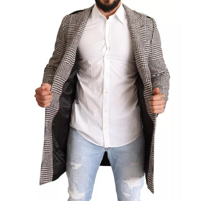 Dolce & Gabbana Gray Check Plaid Long Trench Coat Jacket