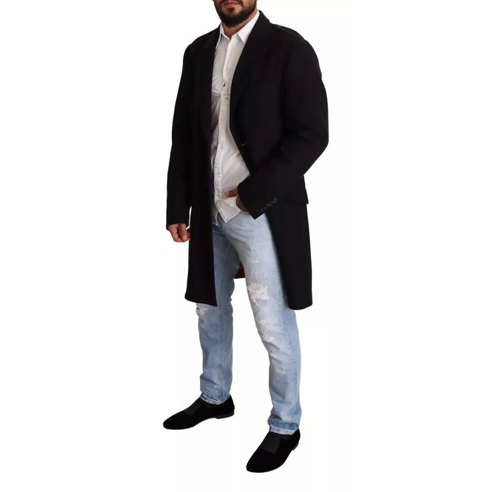 Dolce & Gabbana Blue Trench Coat Long Wool Stretch Jacket