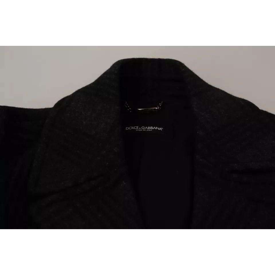 Dolce & Gabbana Black Trench Coat Check Wool Jacket