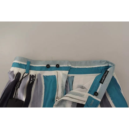Dolce & Gabbana Blue Striped Silk Tapered Pants