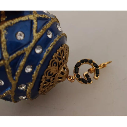 Dolce & Gabbana Gold Brass Blue Christmas Ball Crystal Hook Jewelry Earrings
