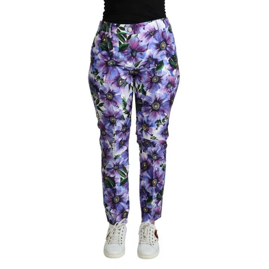 Dolce & Gabbana Purple Floral Print Tapered Cotton Pants