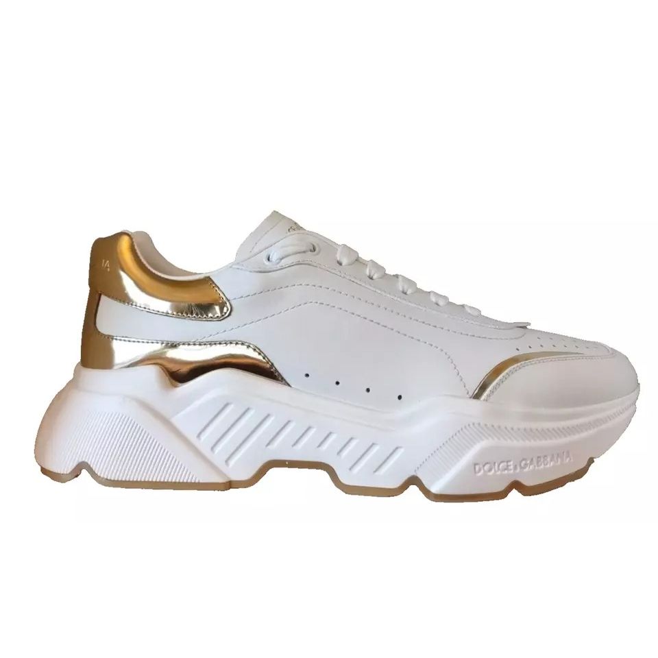 Dolce & Gabbana White Gold DAYMASTER Leather Sneakers Men Shoes