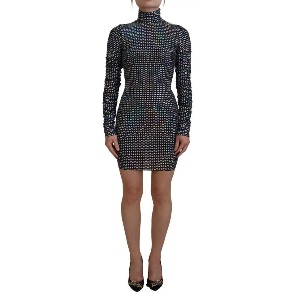 Dolce & Gabbana Black Embellished Nylon Bodycon Mini Dress