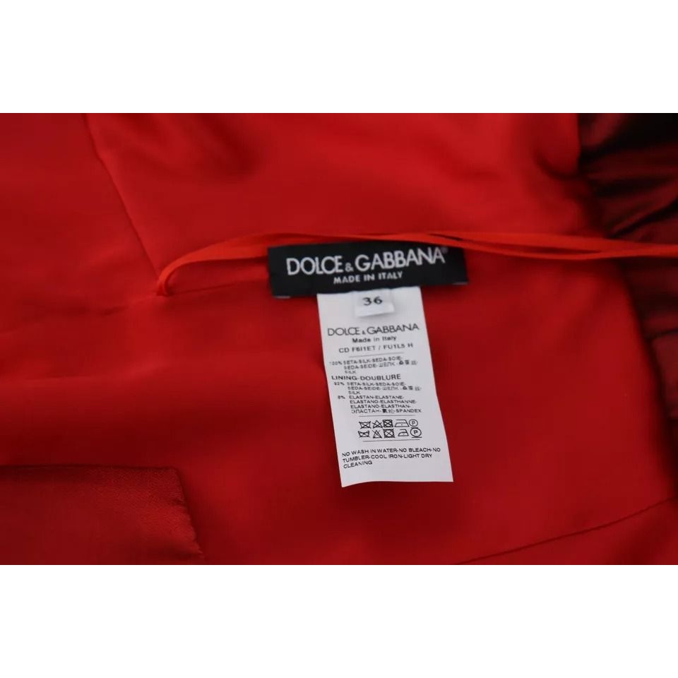 Dolce & Gabbana Red A-line Pleated Midi Satin Silk Dress