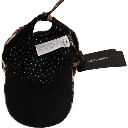 Dolce & Gabbana Brown Leopard Sequin Sicily Applique Baseball Hat